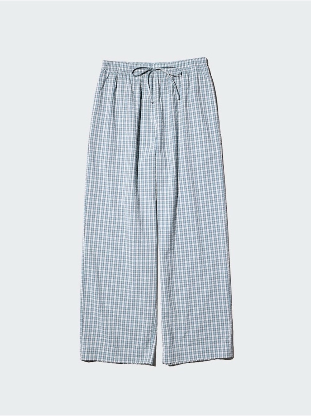 NWT Uniqlo Blue Check Seersucker Easy Pants Draw String Cotton Small inseam 27.5